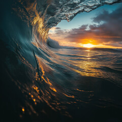 sunset on the sea big wave surfing holidays tropical island dusk sun at the horizon