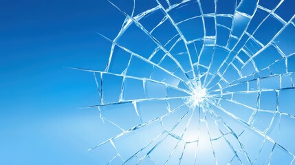 Obraz premium Shattered glass window with sunlight, photo of broken pane and sun rays