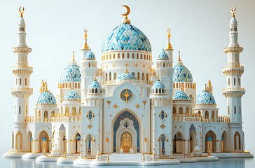 3d modern Islamic banner, suitable for Ramadan, Eid al Fitr, and Eid al Adha with mosque, lantern, crescent moon,