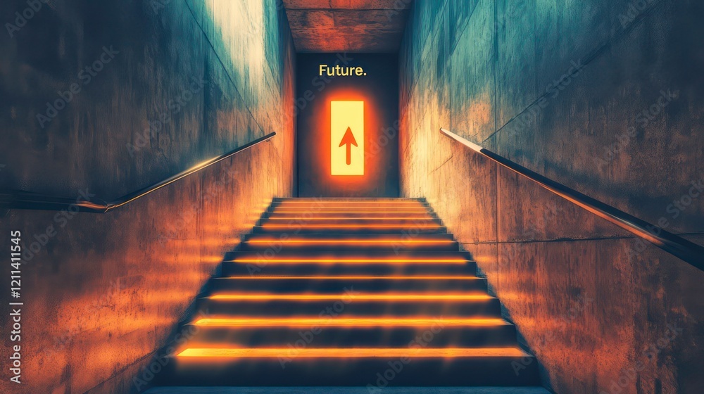 Poster glowing stairs leading to a door marked 