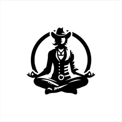 Silhouette of a person wearing a cowboy hat in a yoga pose with a circle background