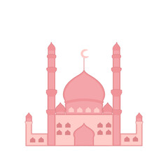 A cute pink mosque with a crescent moon on top. Perfect for Ramadan and Eid celebration