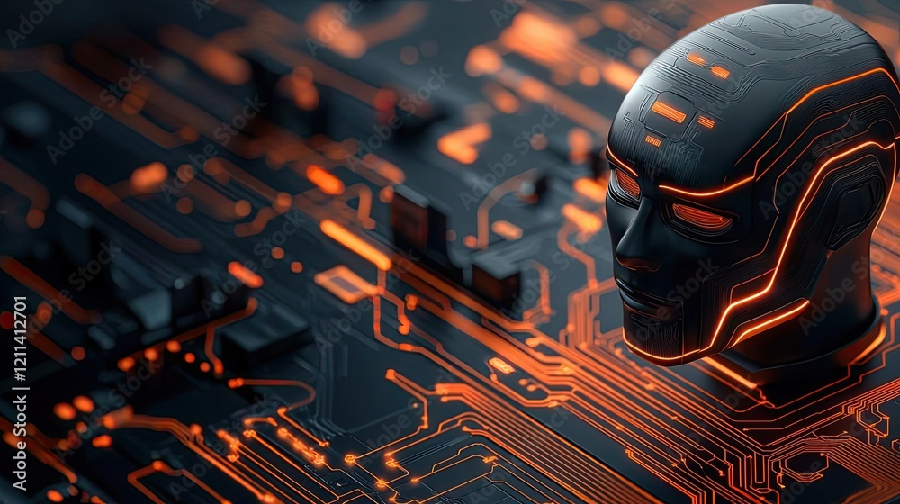 Aufkleber online courses concept. futuristic digital head with circuits showcasing advanced technology concept