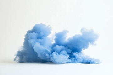 Dramatic Light Blue Smoke Clouds Against a White Background
