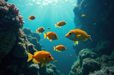 Fototapeta premium Colorful small fish underwater background. Beautiful underwater world. Wild nature. Photos for printed products