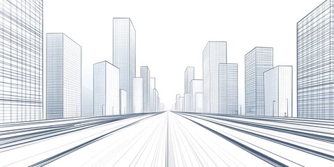 Fototapeta premium Architectural Sketch Depicting Modern Cityscape With Wide Avenue
