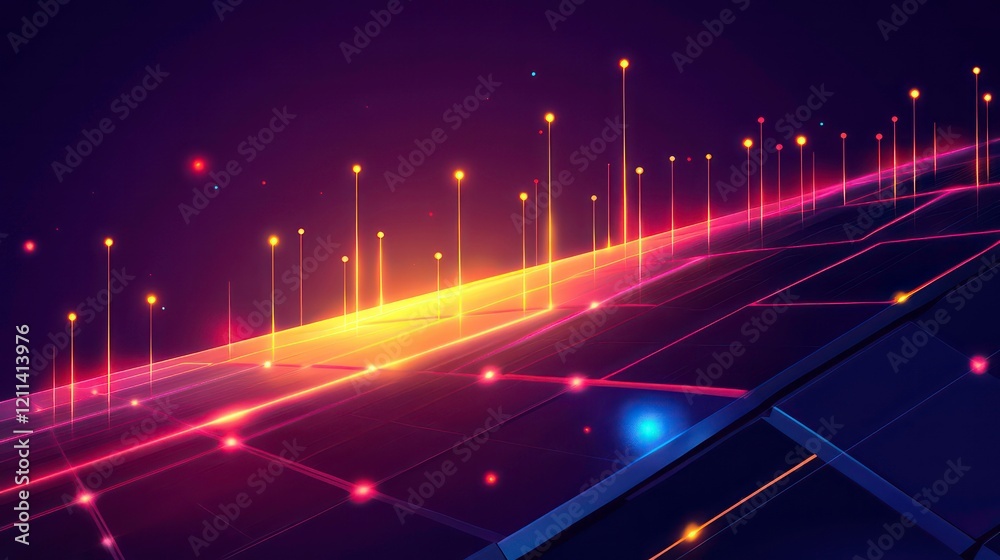 Aufkleber abstract glowing lines and grid forming a futuristic digital landscape.