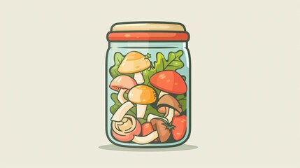 Marinated Mushrooms in Glass Jar - Cute Cartoon Print