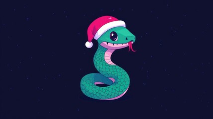 Obraz premium Green Snake in Santa Hat & Red Scarf: Cute Animal Zodiac Symbol for Chinese New Year - 3D Illustration for Design Banner, Poster, Card