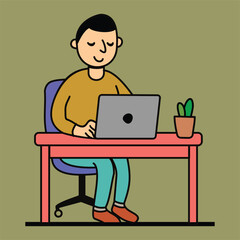 Cartoon illustration of  cool guy working at a desk