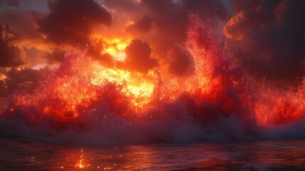 Fototapeta premium Fiery Sunset Ocean Wave