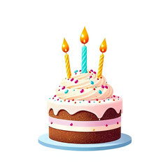 Happy Birthday Cake with Candle Isolated on White Background