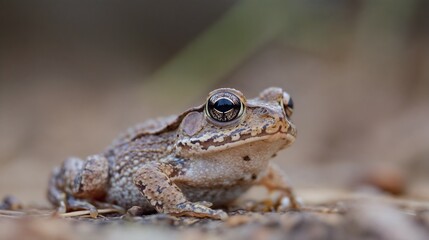 Obraz premium Close-up of brown toad in natural habitat. Great for wildlife documentation, nature studies, and amphibian research.