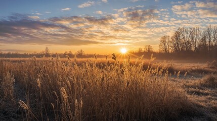 Golden sunset over autumn field. Great for natural landscapes, seasonal changes, and environmental themes.