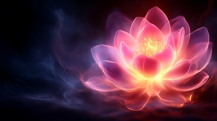 Obraz premium Luminous Pink Lotus Flower Glowing In Dark Smoke