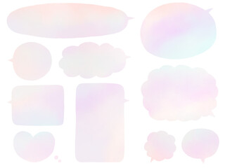 吹き出し：水彩ピンク系グラデーションカラーの手描きフキダシのセット