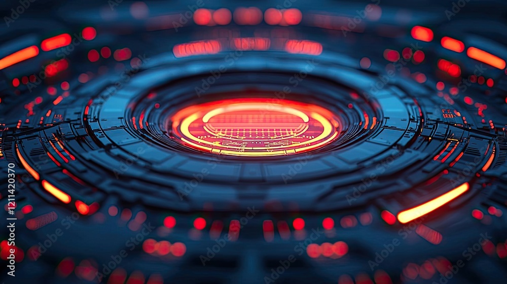 Poster Web based training online idea. Futuristic abstract design with glowing red elements and intricate patterns.