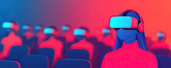 Web based training online idea. A futuristic scene of individuals immersed in virtual reality experiences.