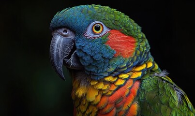 Fototapeta premium Vibrant parrot, close-up, colorful feathers.