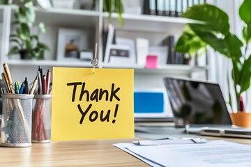 Thank You Note on a Desk in an Office Setting