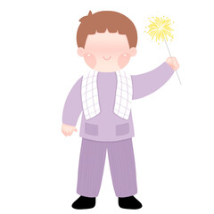 A happy Muslim child holding fireworks, celebrating Eid al-Fitr