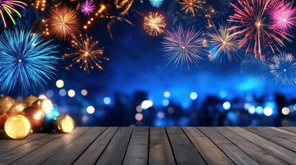 Vibrant New Year Fireworks Display in the Night Sky - Festive Background