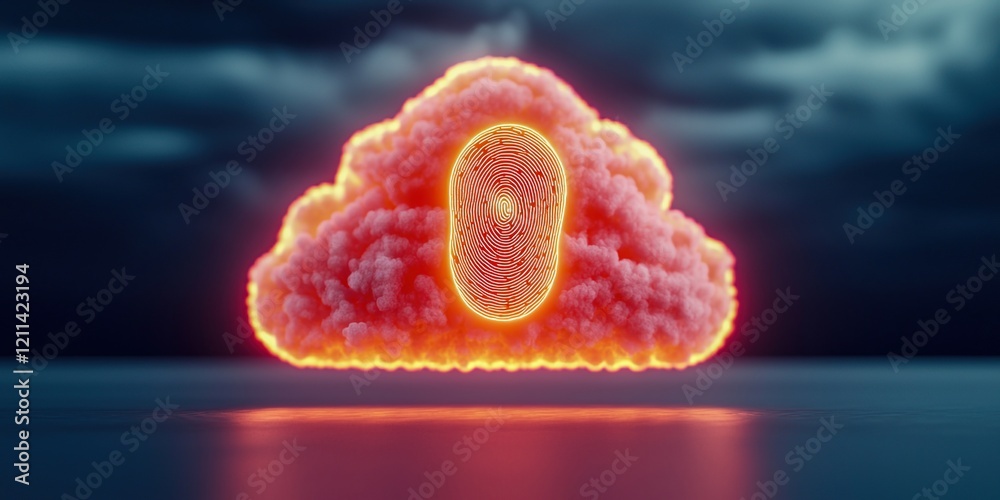 Wall mural cloud security concepts. glowing cloud with a mysterious mask design in vibrant colors.