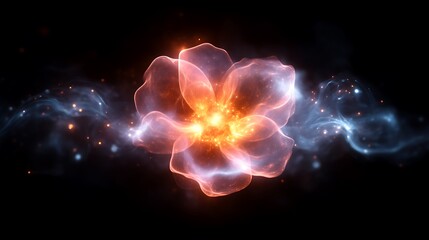 Luminous Energy Flower Glowing Brightly In Dark Space