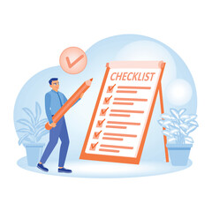 Men include check marks when filling out survey forms.