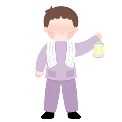 A versatile illustration of a young Muslim boy with a lantern, perfect for children's books, Islamic educational materials, and Ramadan-themed designs