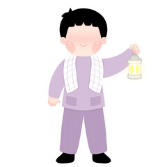 A versatile illustration of a young Muslim boy with a lantern, perfect for children's books, Islamic educational materials, and Ramadan-themed designs
