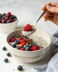 Healthy Breakfast Bowl with Yogurt, Berries and Granola Toppings