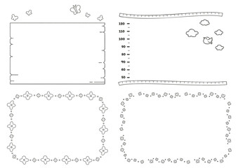 おたよりに使える春の可愛い白黒イラストフレームセット