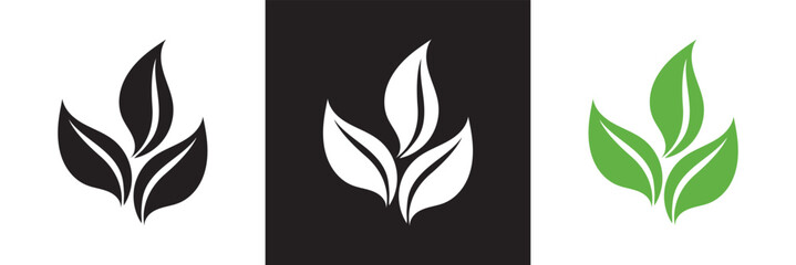 Leaf silhouettes, diverse leaves shapes, nature elements. Ideal for eco friendly brand aesthetics, botanical vector illustrations. isolated on white and black background. EPS 10
