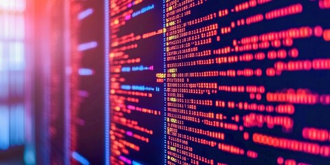 Ransomware Protection Concepts. Colorful code on digital screens in a tech environment.