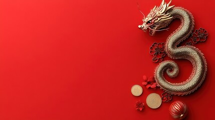 Chinese Zodiac Snakes Couple with Decorative Elements & Lunar New Year Card Template featuring Good Luck Translation