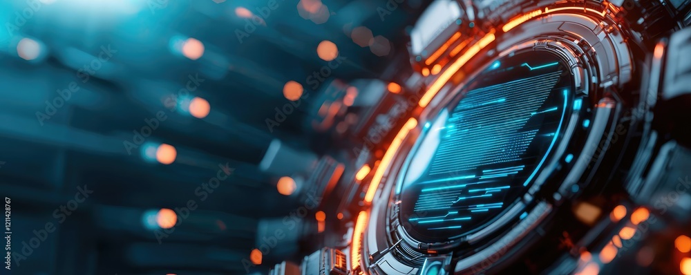 Poster adaptive technology ai concept. futuristic technology concept with glowing circular shapes and neon 