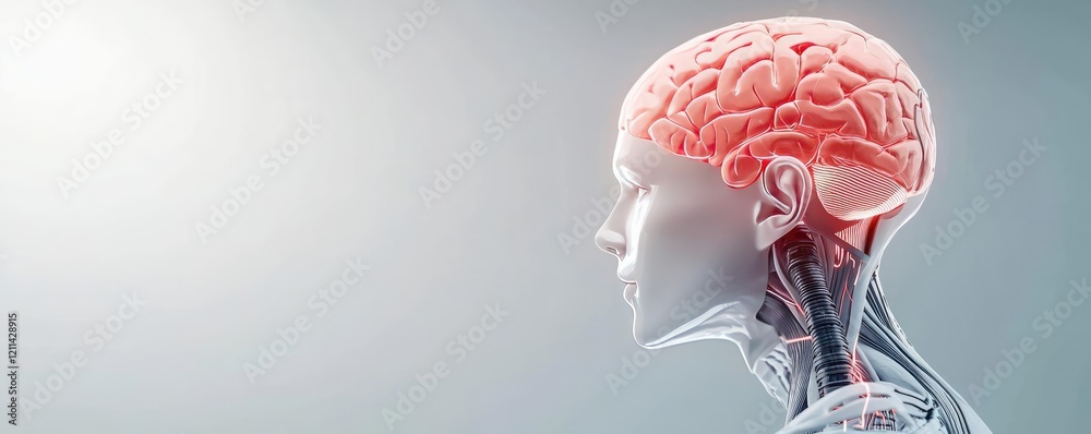 Poster interactive tools ai concept. human brain anatomy illustration highlighting neural connections and c