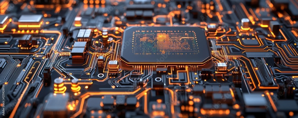 Aufkleber Artificial intelligence ai idea. Close-up of a modern circuit board showcasing intricate designs and components.
