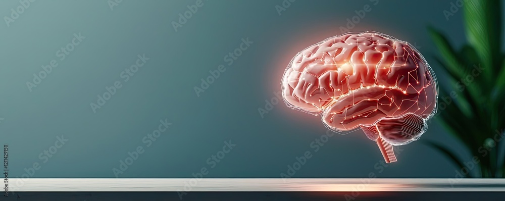 Aufkleber Adaptive technology ai concept. A glowing brain model representing creativity and cognitive processes in a modern setting.