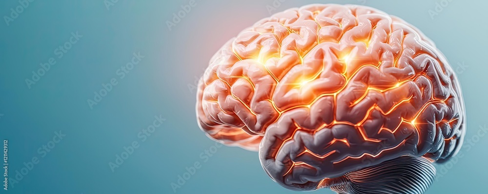 Poster adaptive technology ai concept. a stunning visualization of a human brain with glowing connections, 