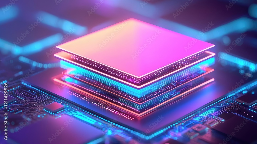 Aufkleber Artificial intelligence ai idea. Futuristic microprocessor with vibrant colors and intricate patterns on a circuit board.