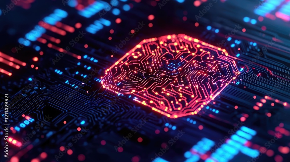Poster Artificial intelligence ai idea. Abstract circuit board with vibrant glowing patterns and intricate details.