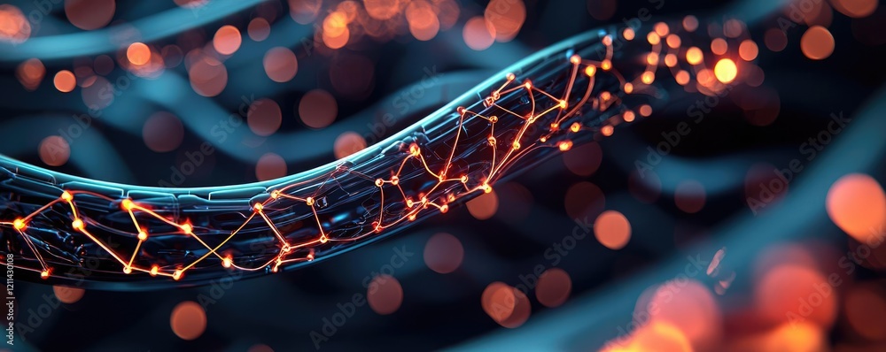 Poster Interactive tools ai concept. Abstract representation of technology with glowing connections and vibrant lights.