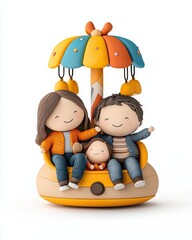 Fototapeta premium A cheerful family enjoying a day at the amusement park on a colorful ride with playful design and joyful expressions.