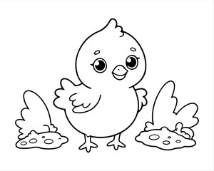 Coloring page of little chicken for kids coloring book