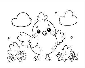 Coloring page of little chicken for kids coloring book