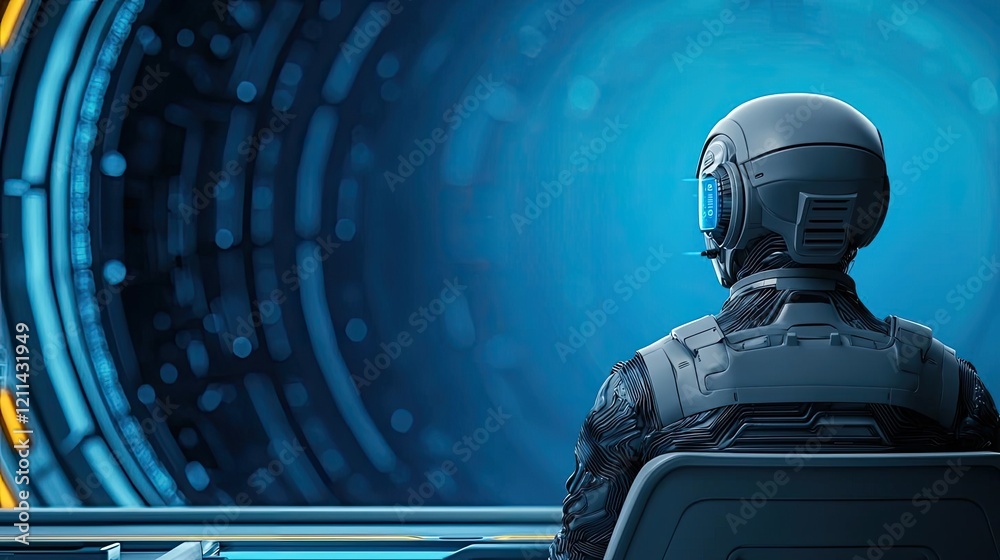 Aufkleber Automated teaching ai idea. A futuristic scene showcasing a person in a high-tech environment.