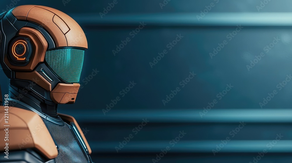Poster Automated teaching ai idea. Futuristic robot with a sleek design and vibrant colors, ideal for sci-fi themes.