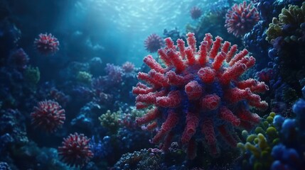 Vibrant Coral Reef Underwater Scene with Colorful Marine Life and Sunlight Filtering Through Water